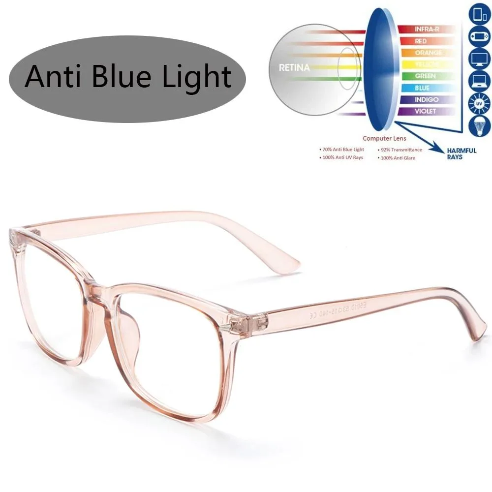 Unisex anti-blue-light glasses with clear lenses and lightweight PC frames in multiple colours