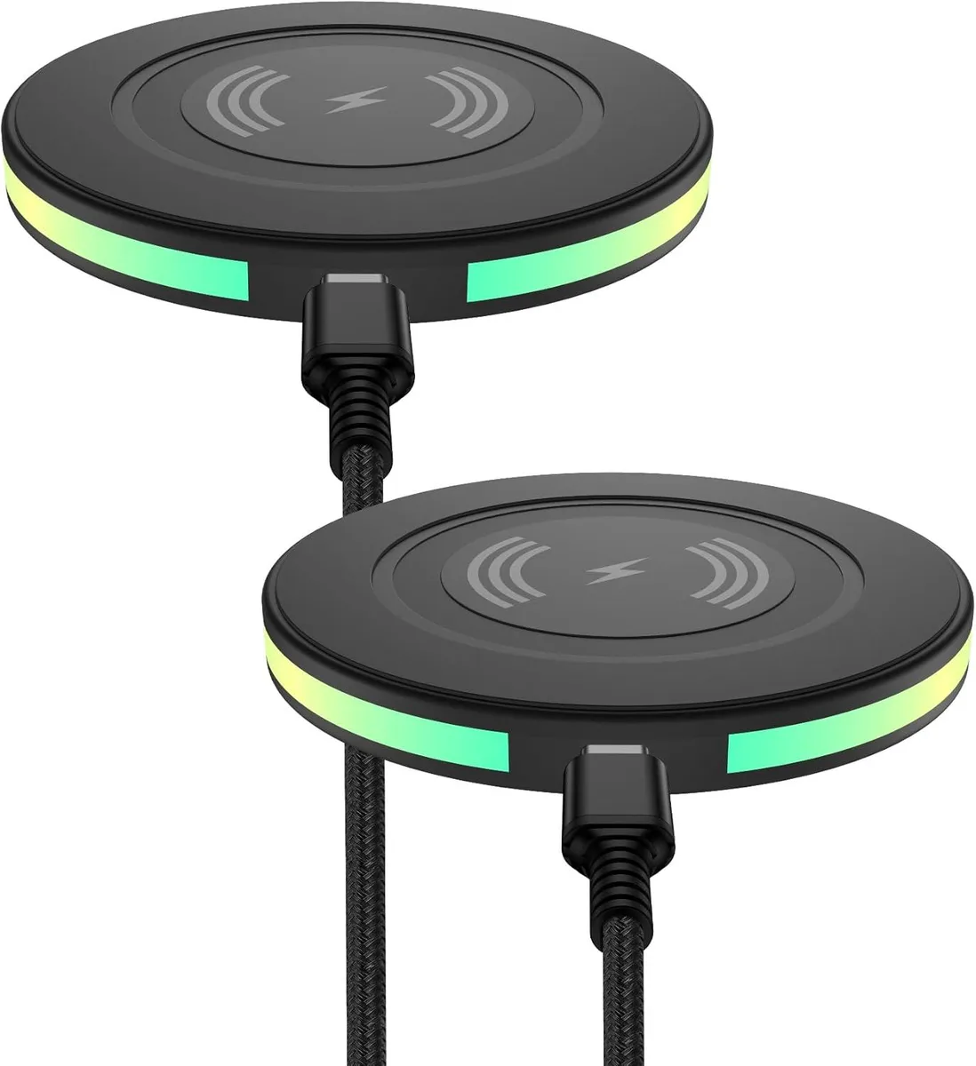 KINGARD KINGARD 2×15 W Wireless Charging Pad 2-Pack with 3 ft Braided USB-A to USB-C Cables — product photo