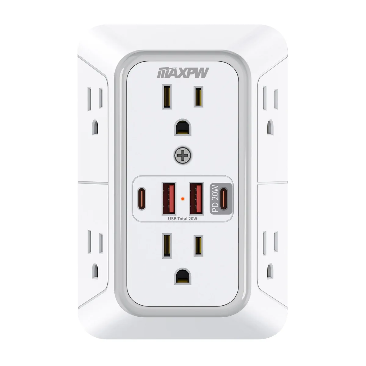 DEPOW DEPOW White 6-Outlet 4-USB PD 20W 1050J Surge Protector — product photo