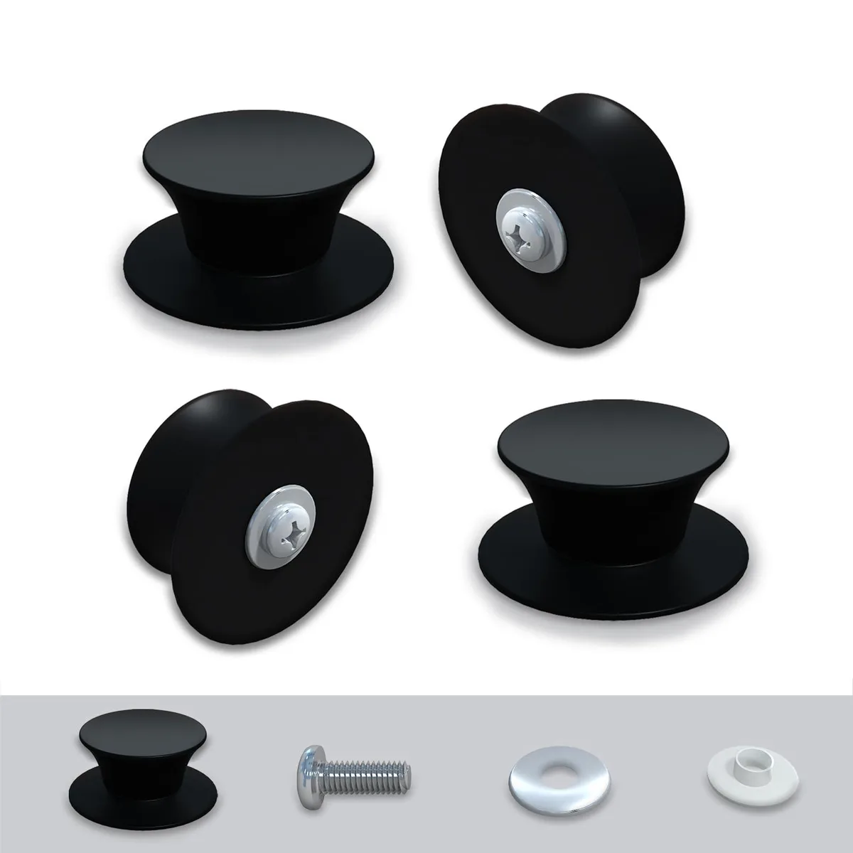 Four silicone pot lid knobs with screws and gaskets