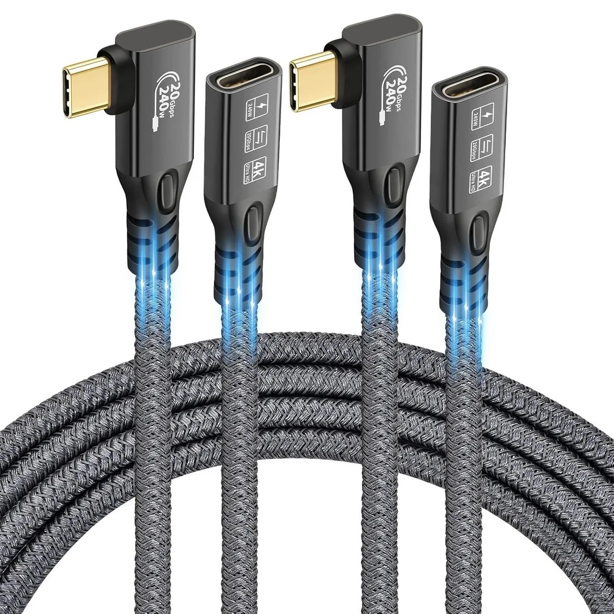 BUCIER BUCIER 90 Degree USB C 3.2 Gen2 Extension Cable 20Gbps 240W 2M 2PCS — product photo