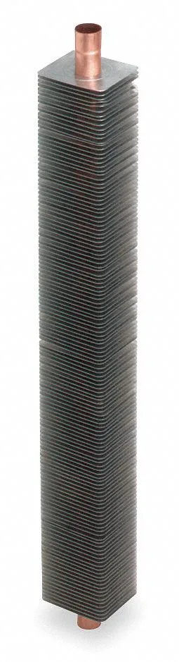 Copper finned tube element, five feet long, silver end caps