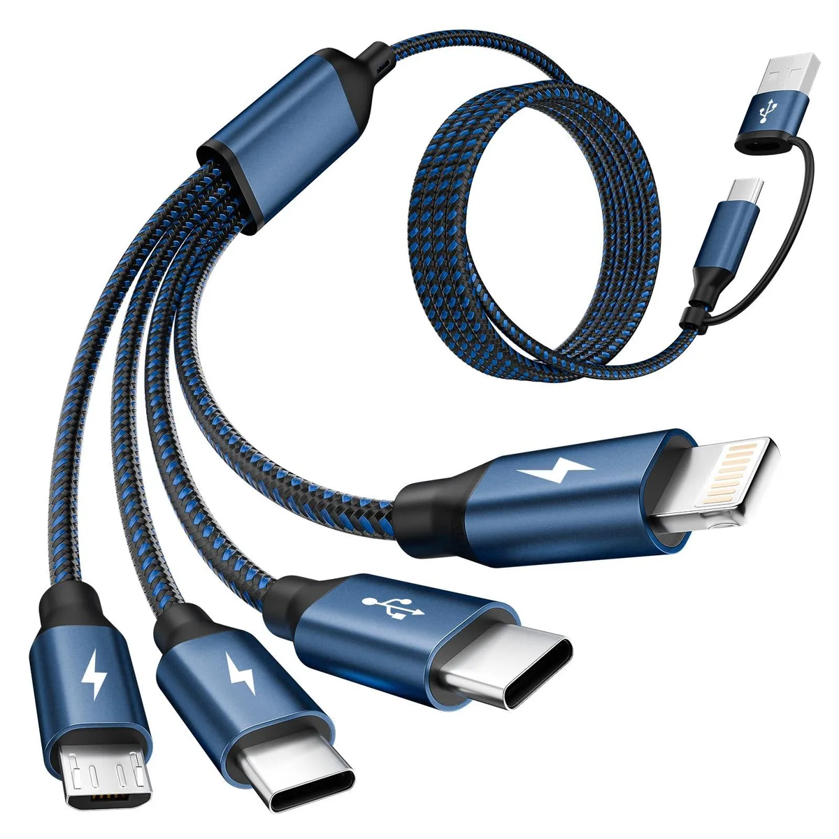 Navy braided cable with dual USB-C, Lightning and Micro-USB ends