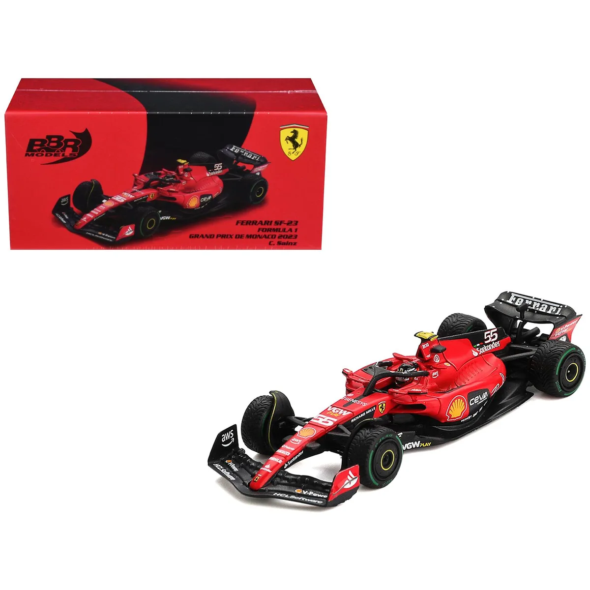 BBR BBR Ferrari SF-23 #55 Carlos Sainz Monaco GP 2023 1/64 Diecast Car — product photo