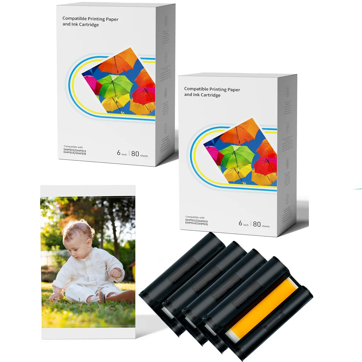 COLORTY 4x6 Coated Photo Paper 160 Sheets + 4 Ink Cartridges — product photo