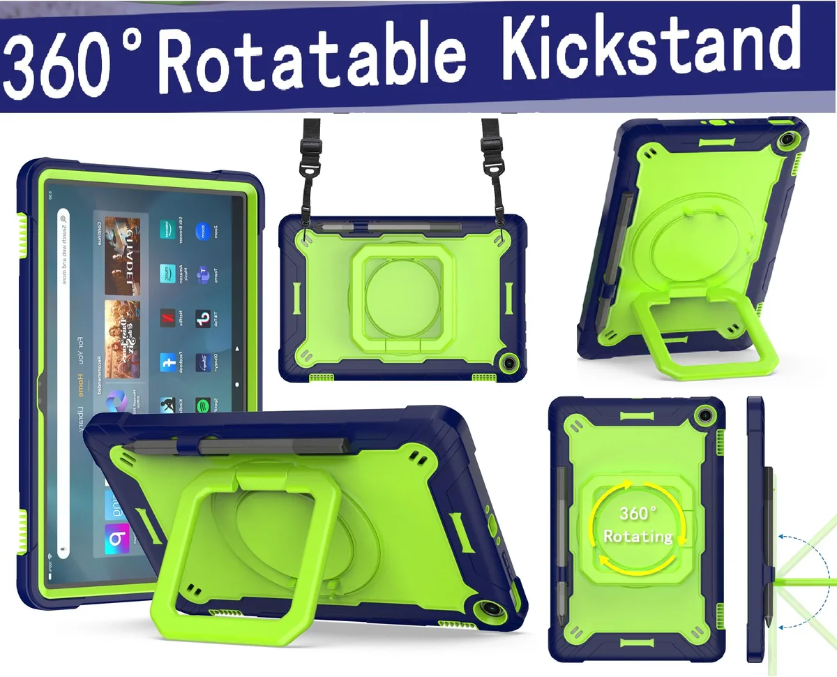 anicestore anicestore laptop case 11 inch 13th gen 2023 360 ring stand shoulder strap Blue/Green — product photo