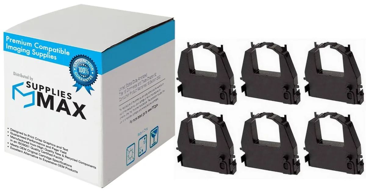 SuppliesMax SuppliesMax Printer Ribbon Black 6 Pack for Fujitsu DL-3700/3750/3800/3850/7400/9400 (CA02374-C104) — product photo