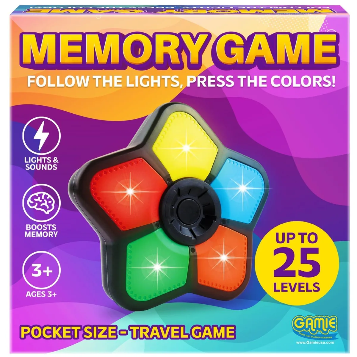 Classic Mini Electronic Memory Game GM-2834 Black 5in LED Handheld — product photo