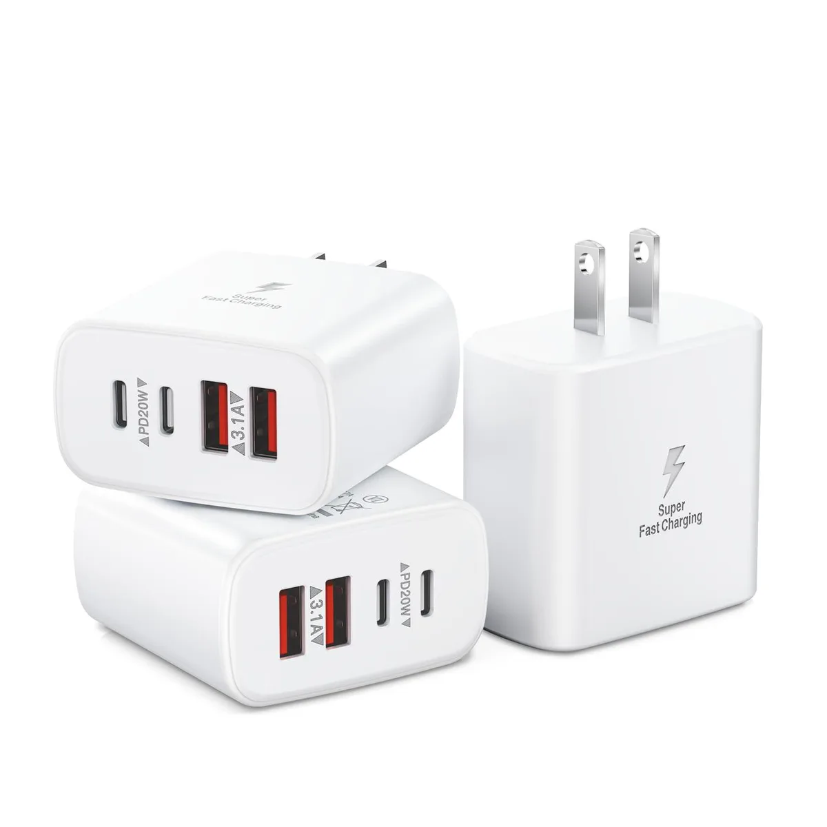 KEHIPI KEHIPI OFS-PD569 40W 4-Port USB C Charger 3-Pack White — product photo