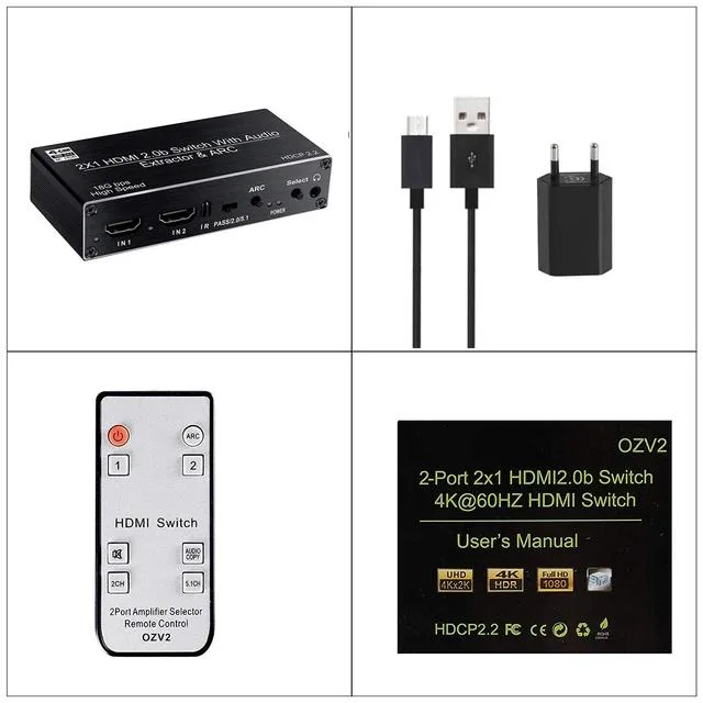 YINGHUA YINGHUA 2x1 HDMI Switch Audio Extractor 4K 60Hz 5.1CH ARC EU — product photo