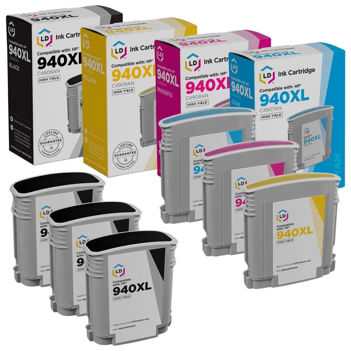LD Products LD Products Remanufactured HP 940XL Ink Cartridge 6-Pack (3 Black, 1 Cyan, 1 Magenta, 1 Yellow) — product photo