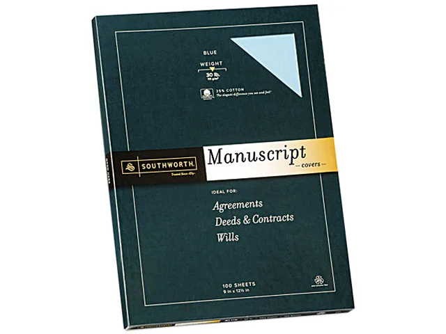 Southworth Southworth 41SM 25% Cotton Manuscript Covers 30 lbs 9 x 12-1/2 Blue 100/Box — product photo