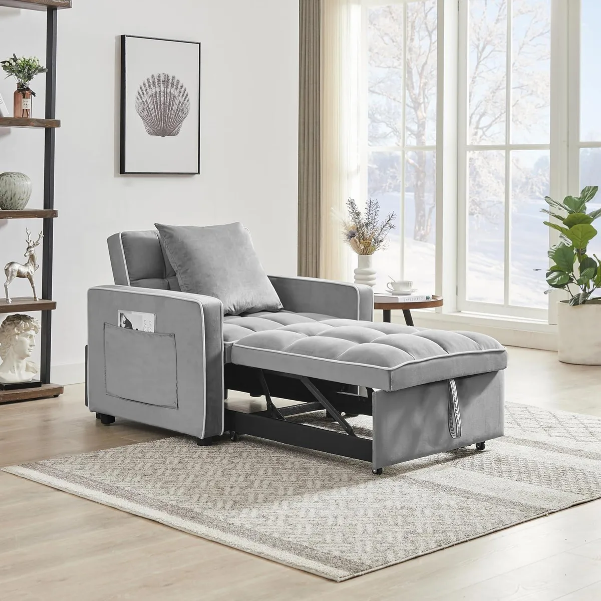 CHAYOU CHAYOU 3-in-1 Convertible Chair Bed Velvet Grey — product photo