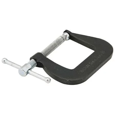 Gray forged steel C-clamp with sliding T-handle and zinc-plated spindle