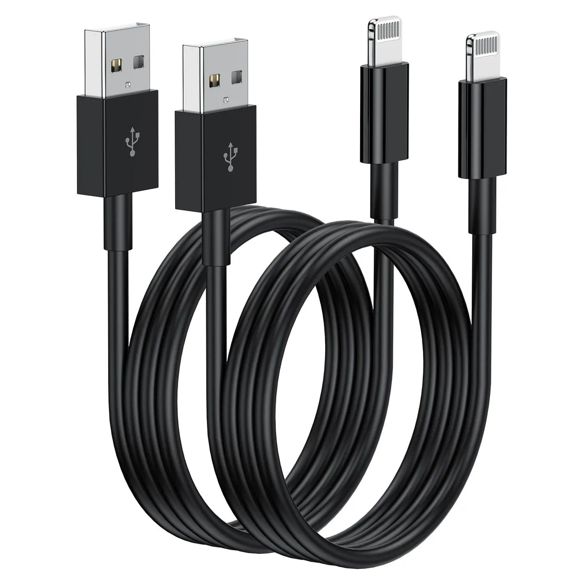 Black USB-A to Lightning cable, three feet long, matte finish