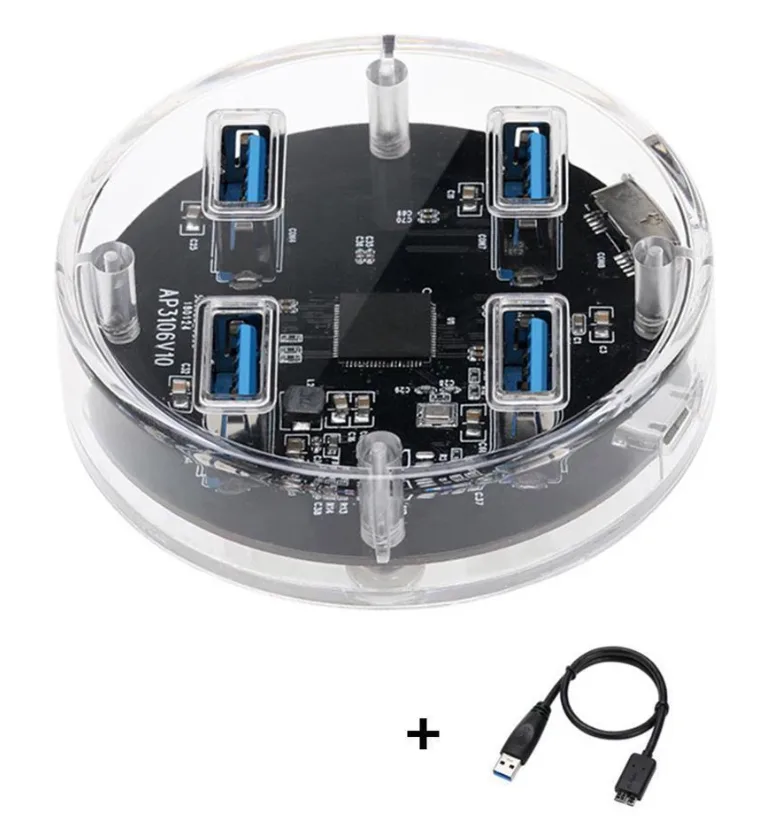 H&B H&B USB 3.0 4-port hub transparent white 40cm cable — product photo