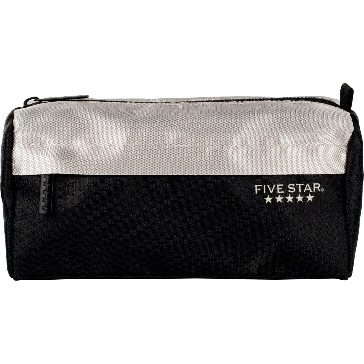 Black and grey polyester zipper pouch with multiple pockets