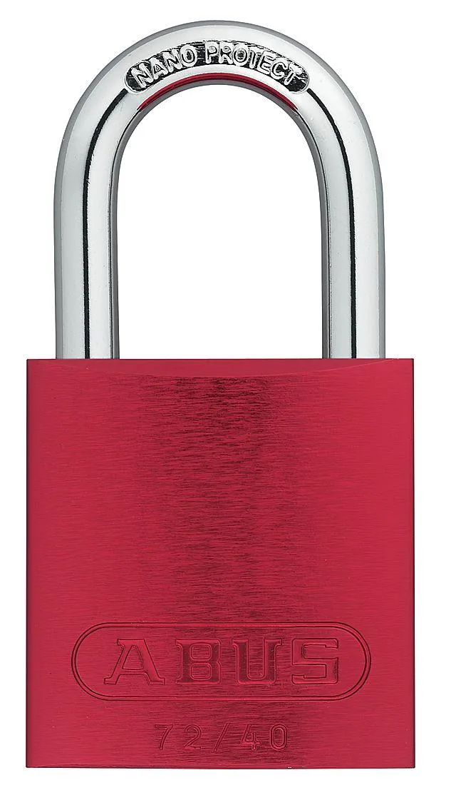 Red anodized aluminum lockout padlock with hardened steel shackle