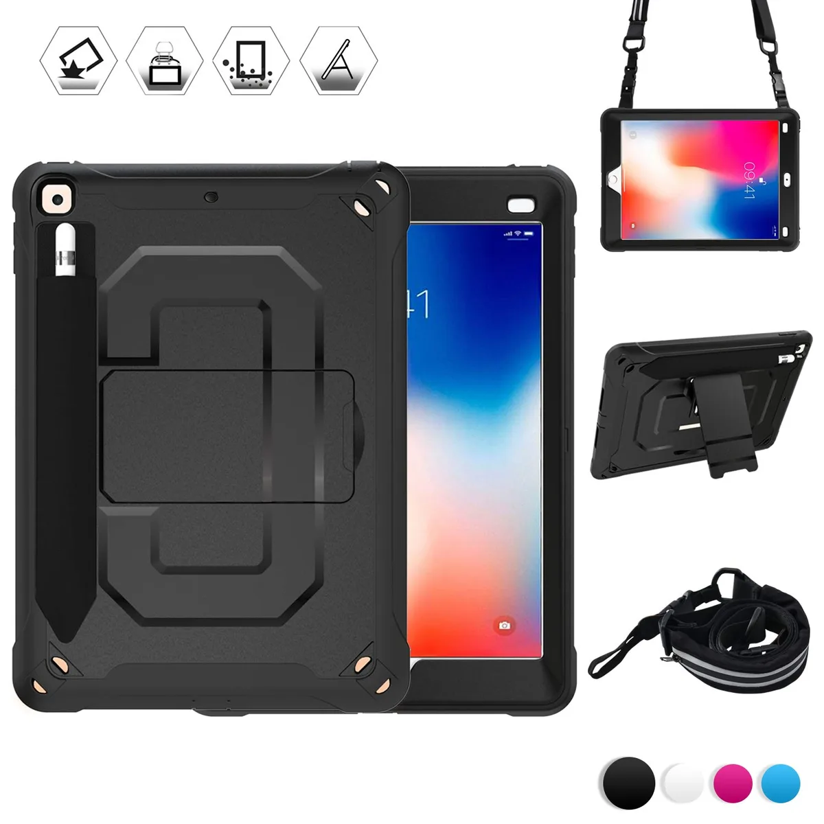 Werleo Werleo iPad 9.7" 2018/2017 Case Black with Stand Pencil Pocket Strap Pouch — product photo