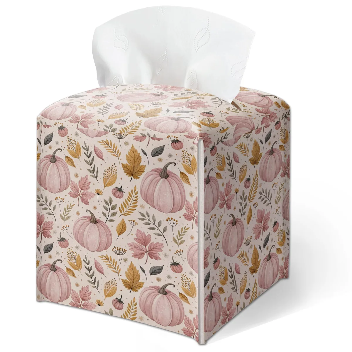 Square pumpkin-patterned PU leather tissue box cover with wide top opening