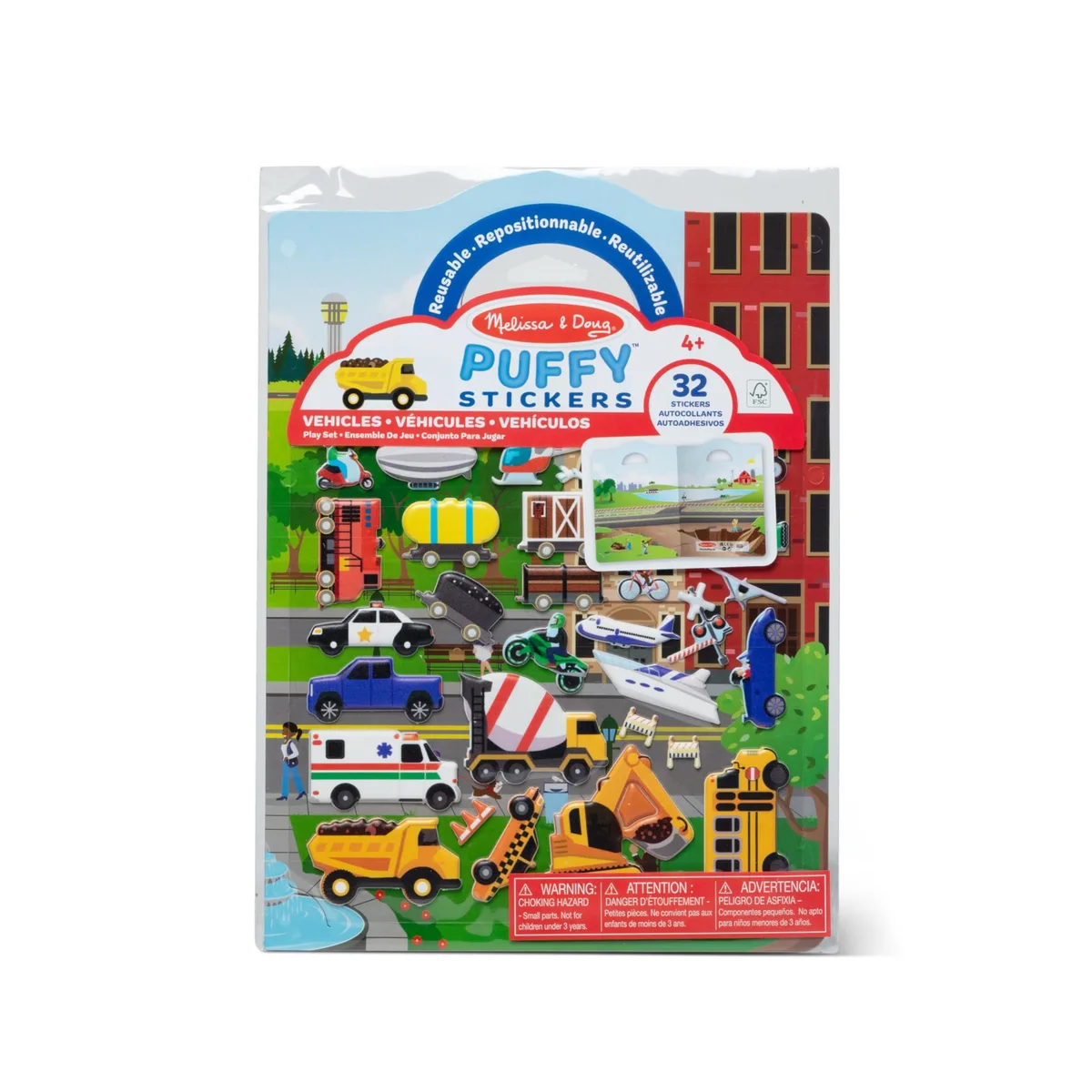  Melissa &amp; Doug Vehicles Puffy Sticker Play Set 32 Stickers — product photo