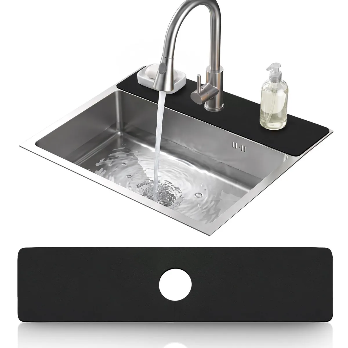 Black diatomite faucet mat 24 inch long cuttable with rubber backing