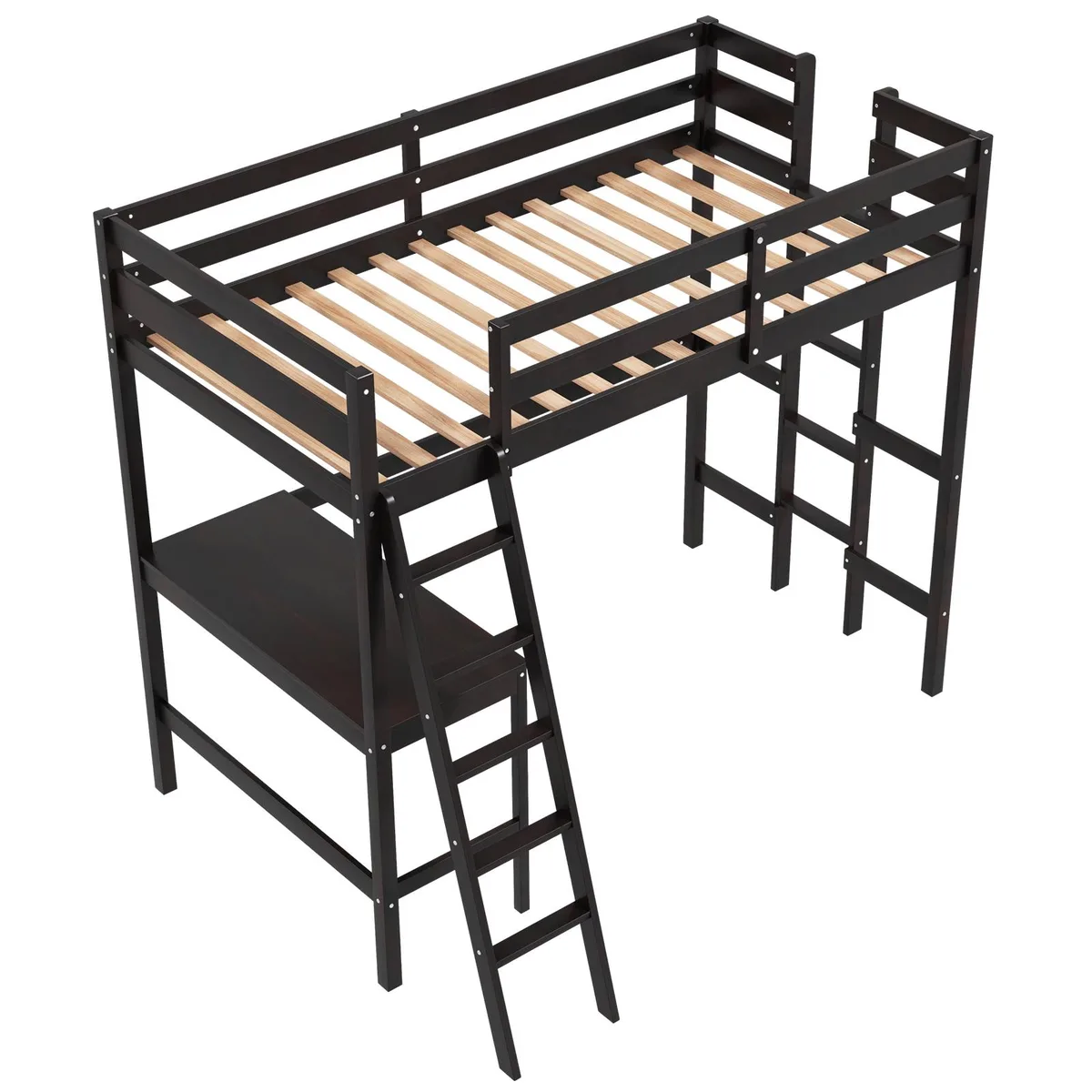 SlickBlue SlickBlue Twin Loft Bed with Desk Angled Ladder Espresso 81x61x69.5in — product photo