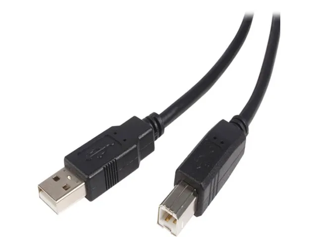 Black 10 ft USB 2.0 A to B cable with male connectors