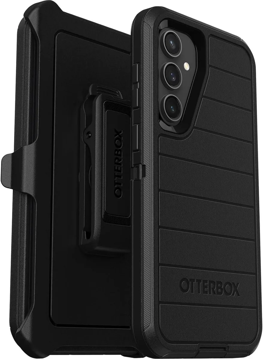 Black rugged phone case with belt clip holster and kickstand for Galaxy S23 FE