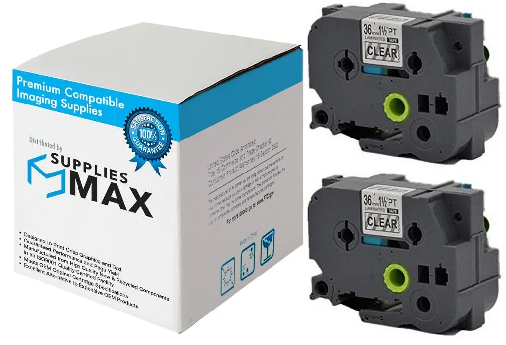 SuppliesMax SuppliesMax TZE-161_2PK Black on Clear Label Tape 36mm x 8m 2/Pack — product photo