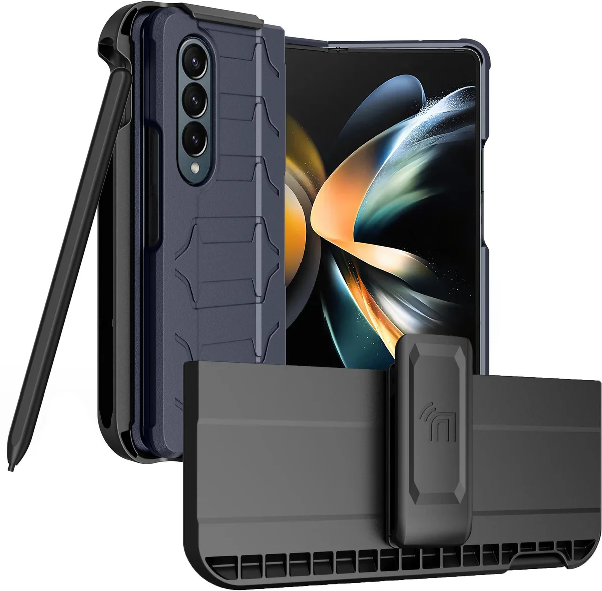 Nakedcellphone Nakedcellphone Tactical Rugged Case and Holster with S Pen Slot for Samsung Galaxy Z Fold 4 - Navy — product photo