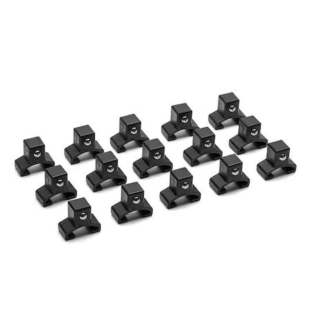 Fifteen half-inch drive socket clips on a rail