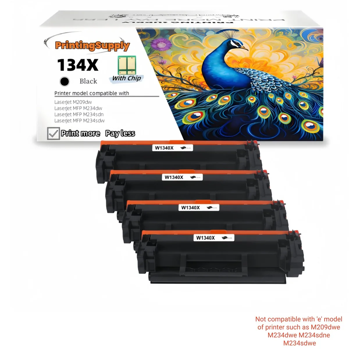 Aster Graphics Inc Aster Graphics Inc 134X W1340X Black Toner Cartridge 4 Pack 2400 Pages — product photo