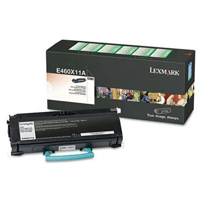 Black Lexmark toner cartridge in rectangular box