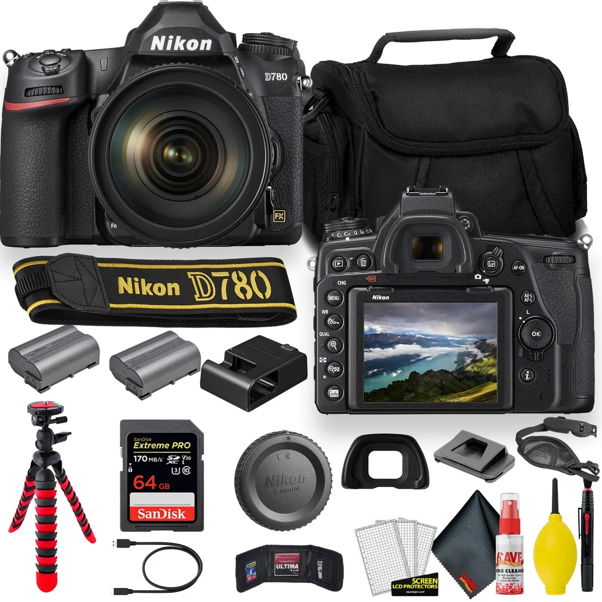 Nikon Inc Nikon D780 24.5 MP Full Frame DSLR Camera Kit 1618 with 64 GB Card ENEL15 Battery Case Cleaning Set — product photo