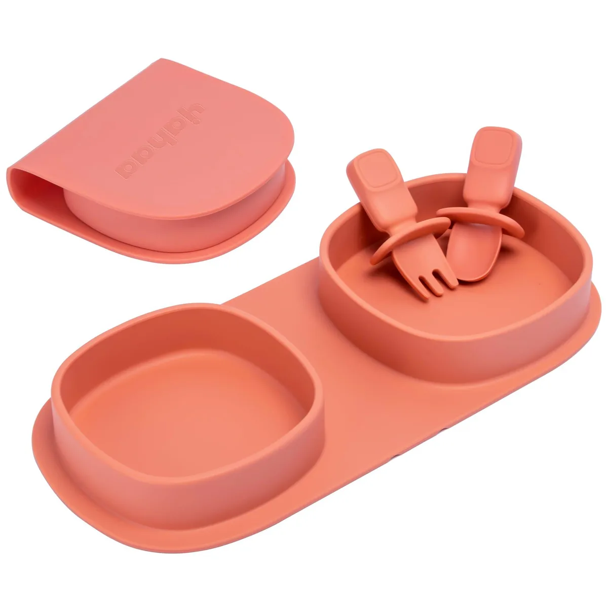 White rectangular silicone plates with watermelon design, includes forks and spoons, 30 pieces