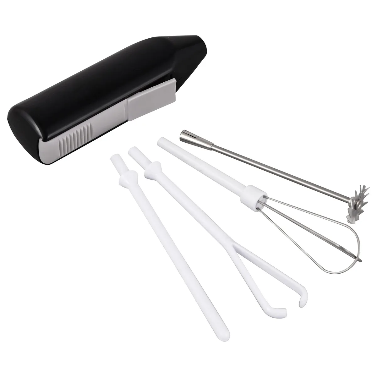 Black mini hand mixer with four attachments