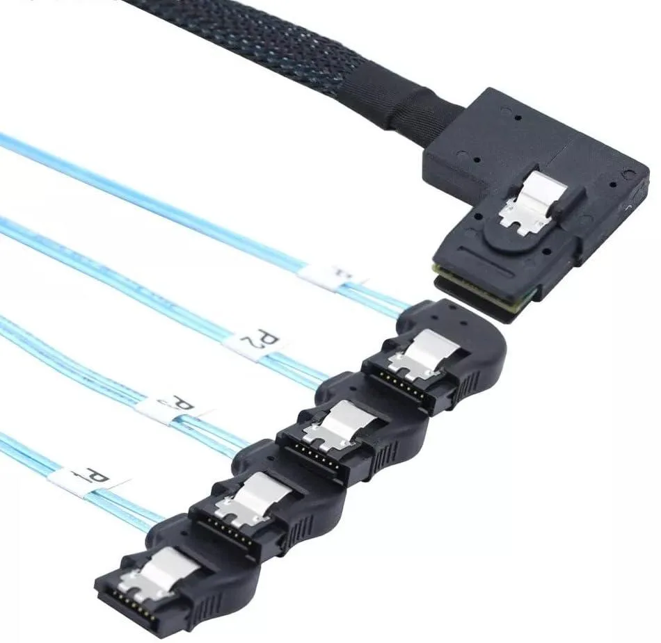 Vszerda Vszerda MNSFF8087R-4PST7PR Mini SAS HD SFF-8087 to 4 SATA 7P Right Angle Cable 50CM — product photo