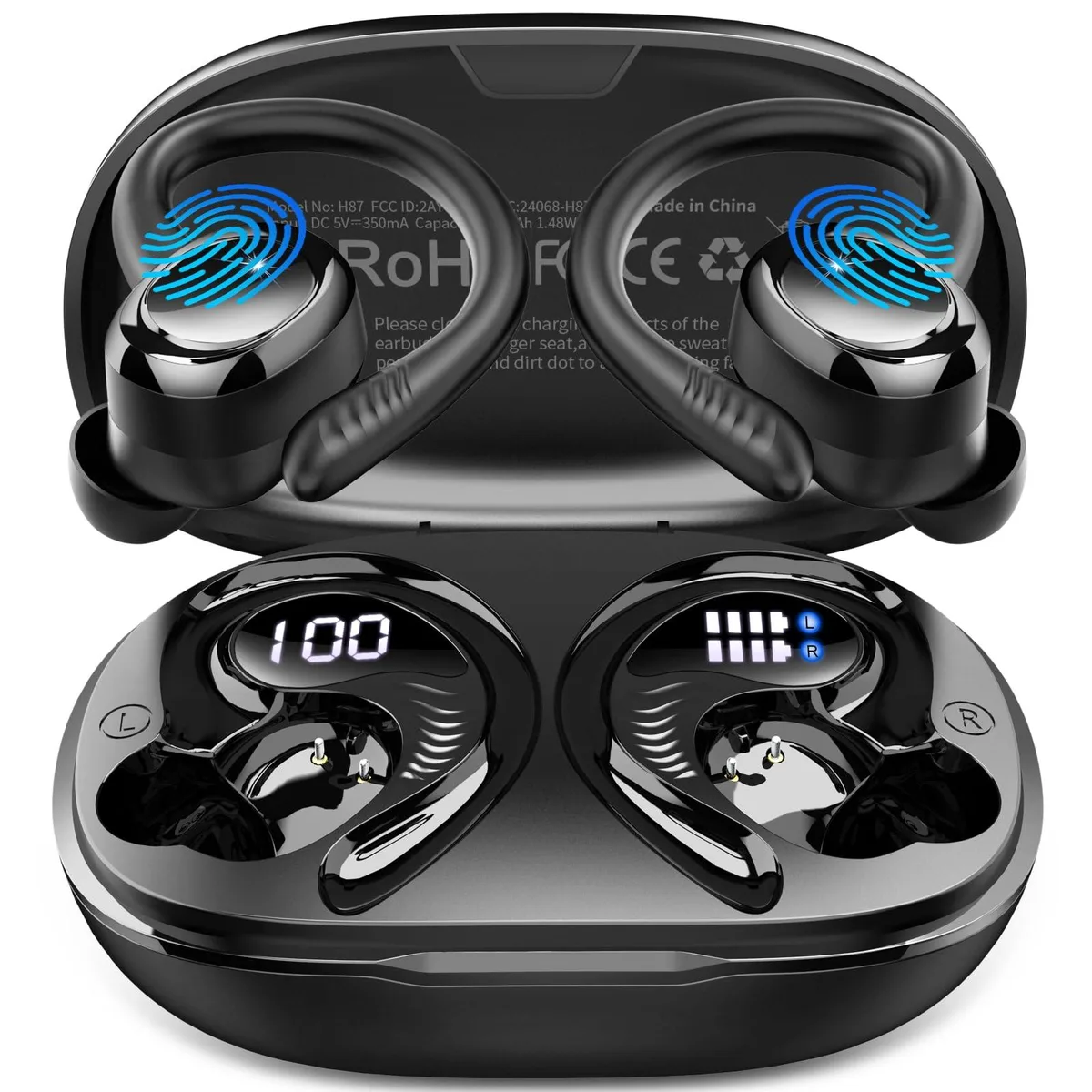  Hupoaf H87 Bluetooth 5.4 Earbuds Black 50H IP7 — product photo