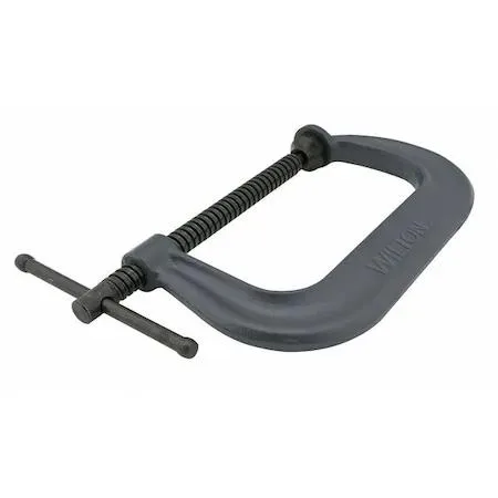 Wilton 402 C-clamp, forged steel body, grey powder-coated finish, black oxide spindle, sliding T-handle