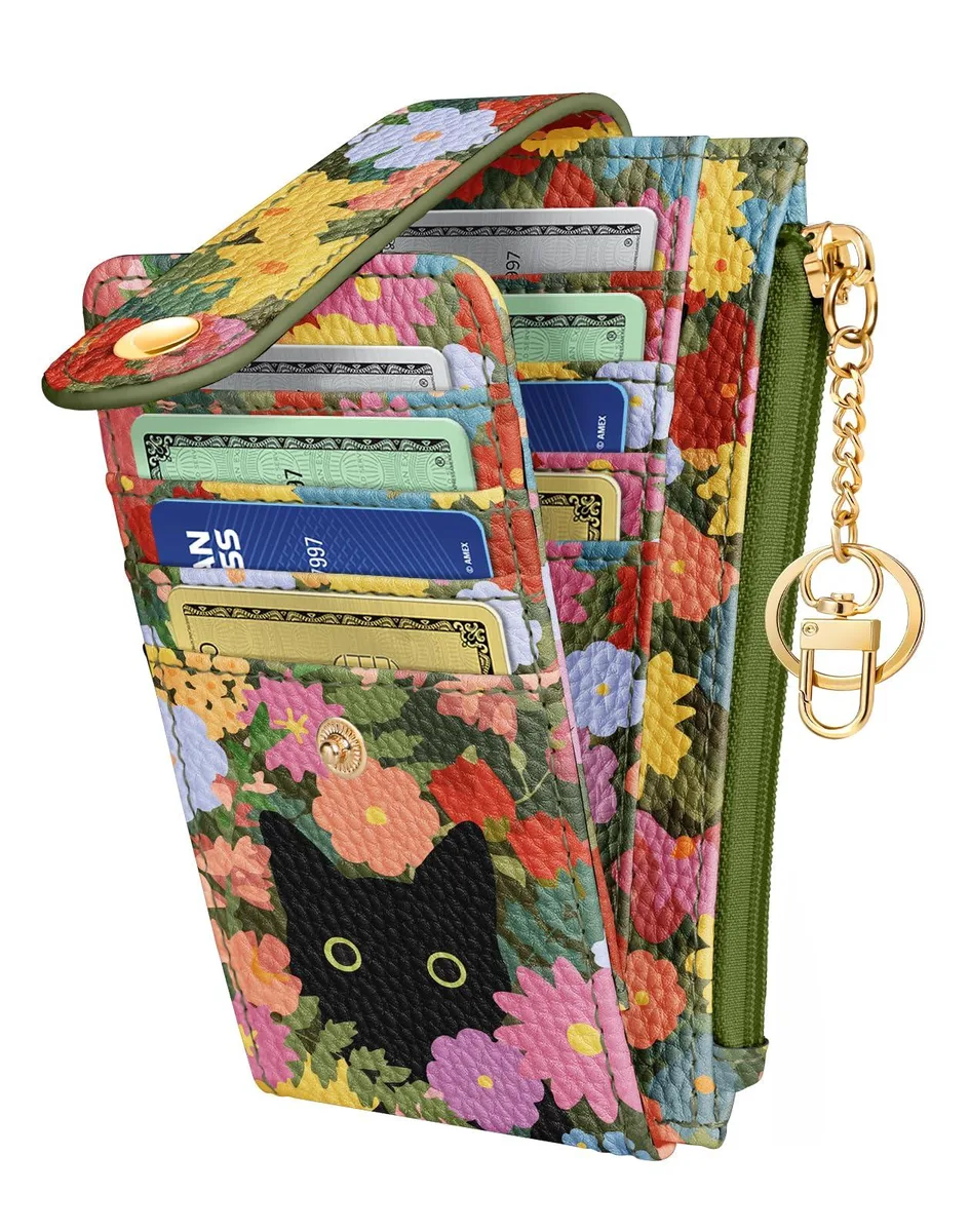 Gemfit Cardwallet Cat Flower RFID Leather Keychain — product photo
