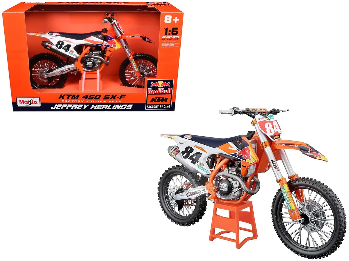 Maisto Maisto KTM 450 SX-F #84 Jeffrey Herlings Red Bull KTM Factory Racing 2018 1/6 Diecast Motorcycle — product photo