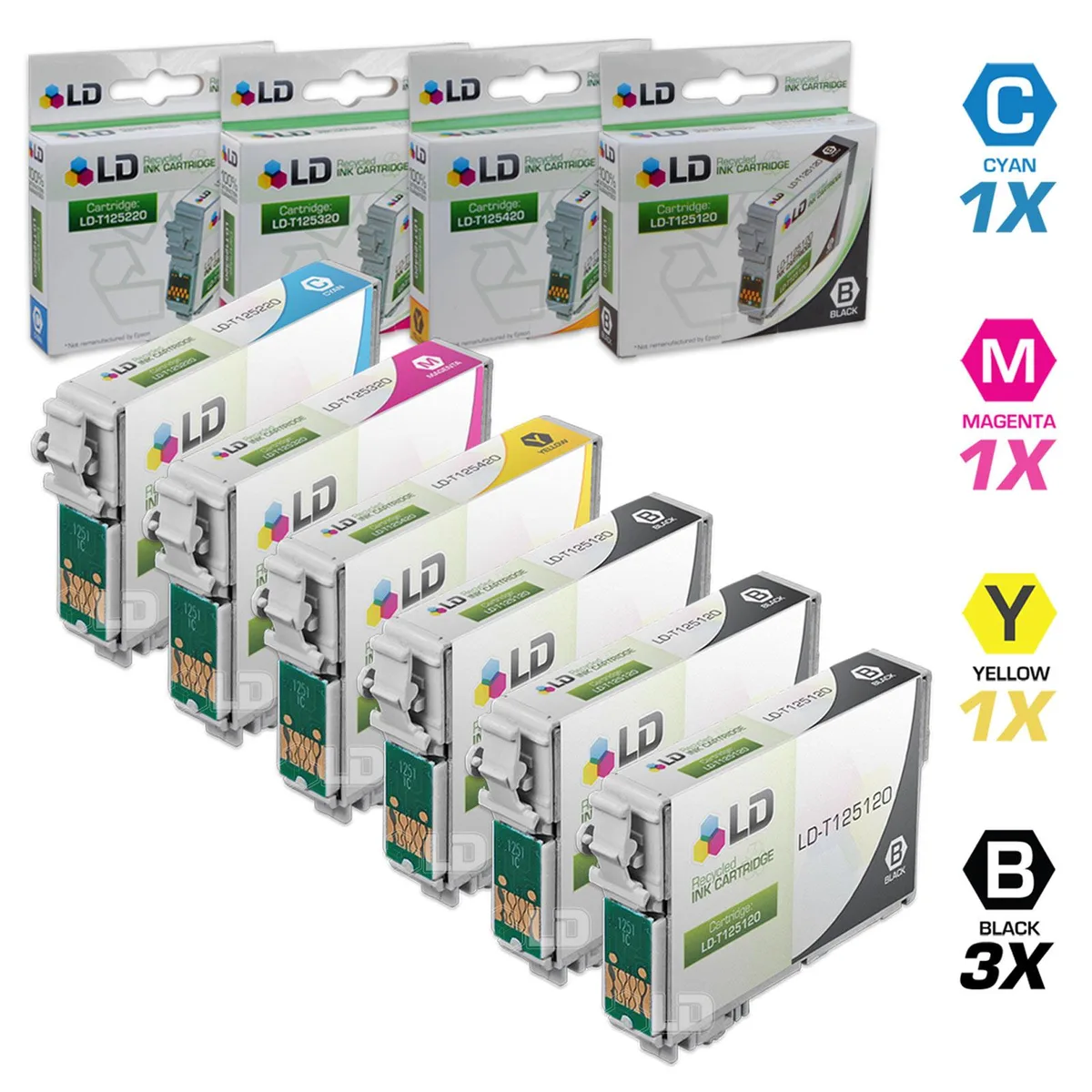 LD Products LD Products T125 6-pack ink cartridges (3× Black, Cyan, Magenta, Yellow) — product photo
