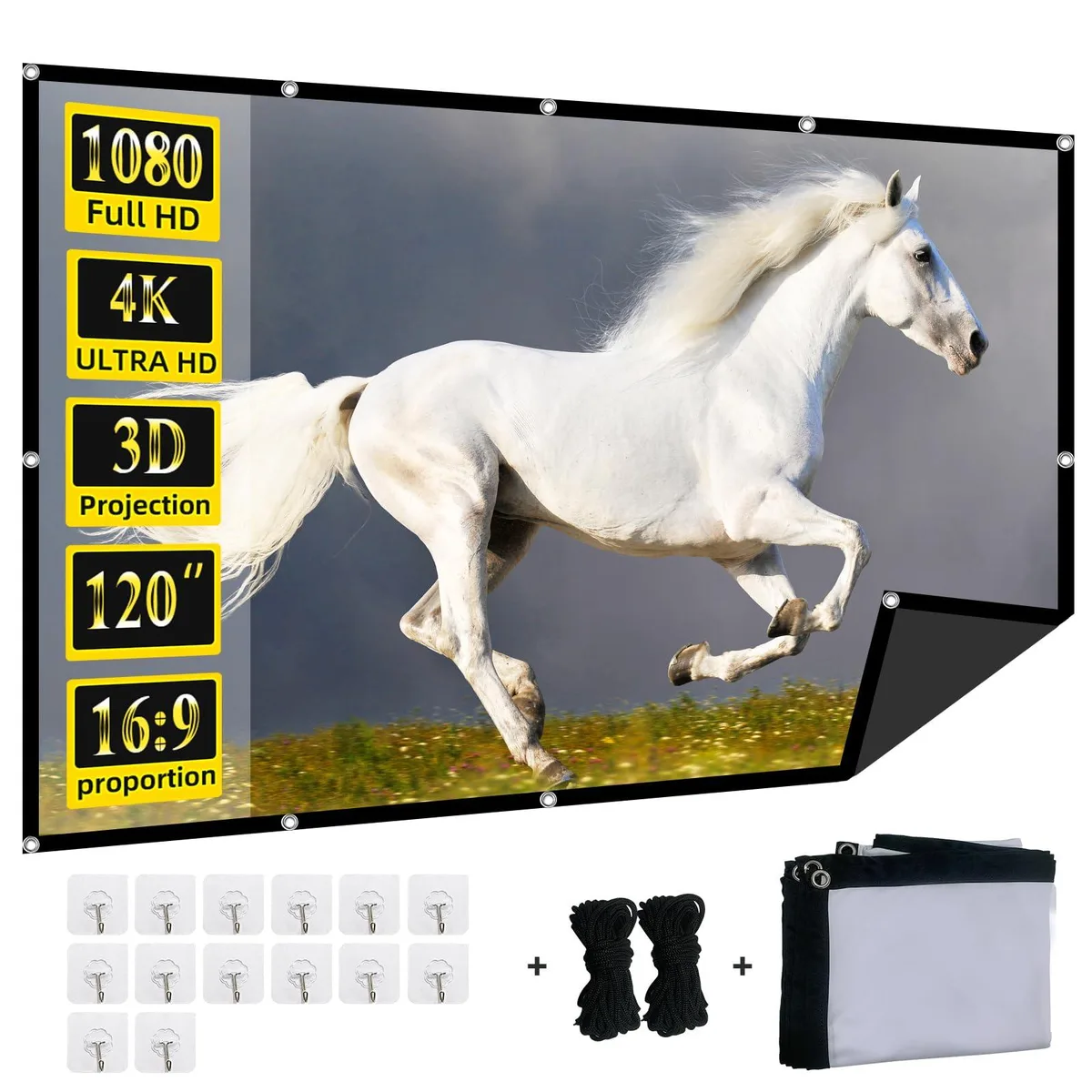  XINLEMY 120-inch projector screen 104 x 59 inches — product photo