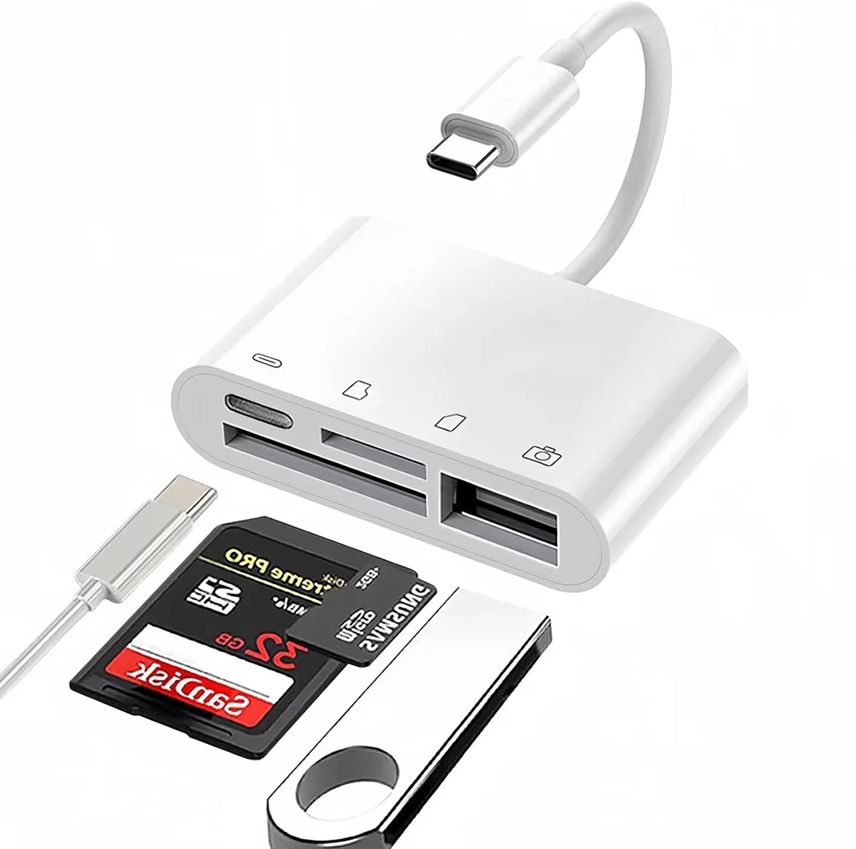 BONAEVER BONAEVER USB-C to SD/Micro Card Reader 4-in-1 Camera Adapter Charging Port iPhone 15 iPad Pro USB 3.0 Female — product photo