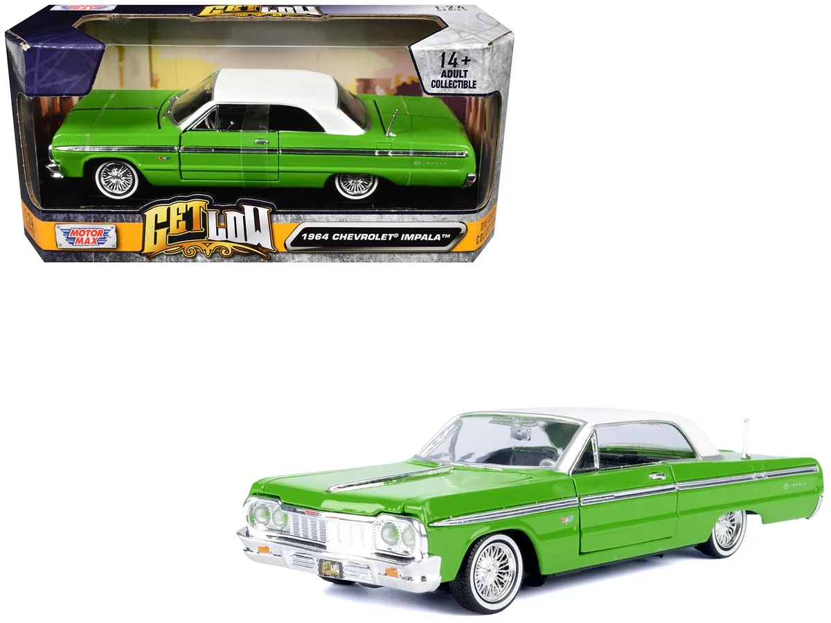 MOTORMAX MOTORMAX 1964 Chevrolet Impala Lowrider Hard Top Green with White Top "Get Low" Series 1/24 Diecast Model Car — product photo