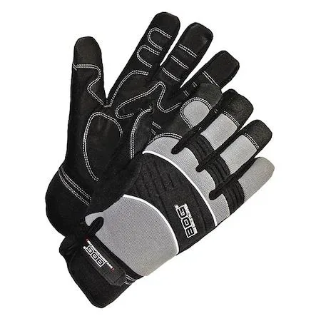 BDG mechanics gloves size small gray spandex back reinforced synthetic leather palm hook-and-loop cuff Thinsulate insulated Ski-Dri2
