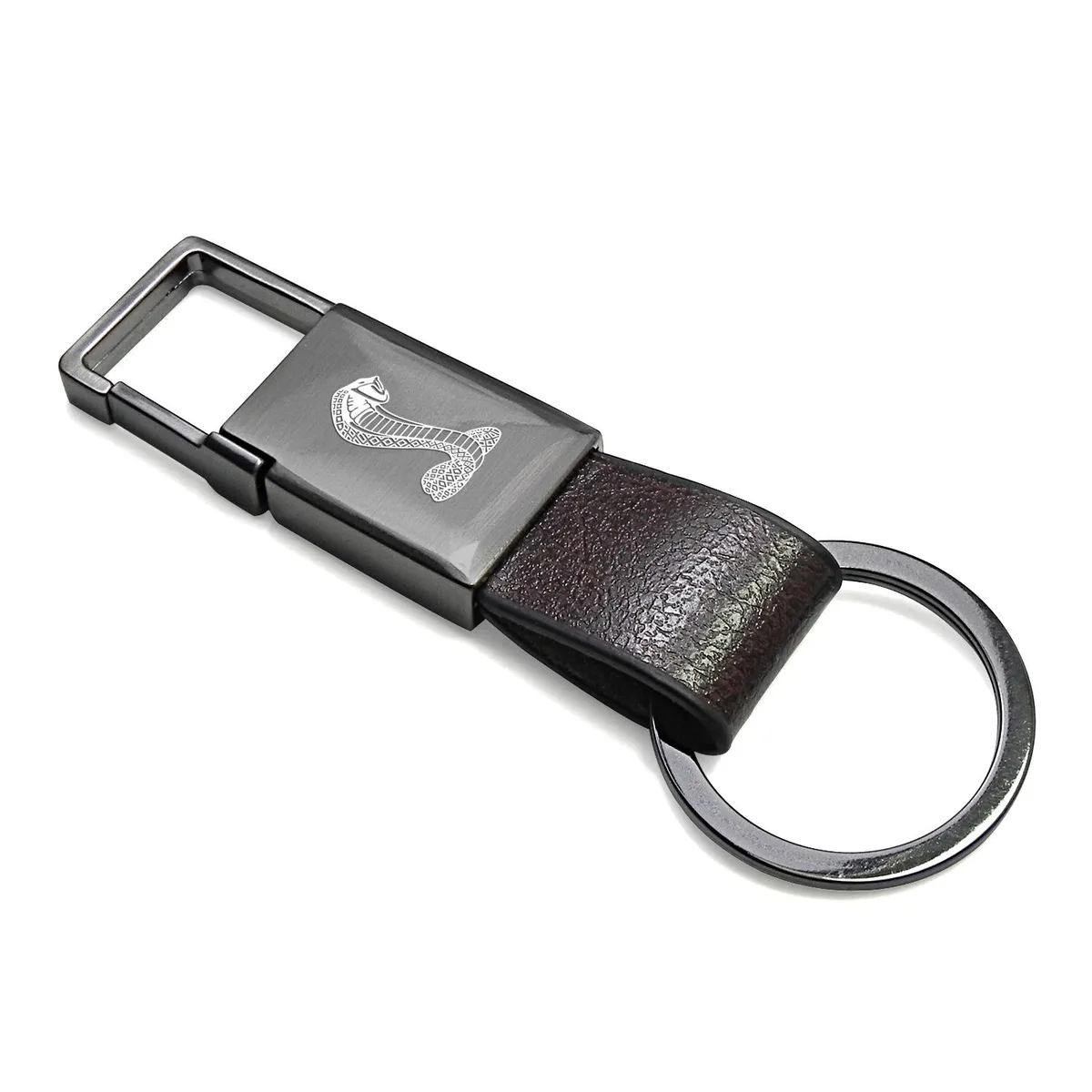 iPick Image, LLC iPick Image, LLC Ford Mustang Cobra Brown Leather Gunmetal Key Chain — product photo