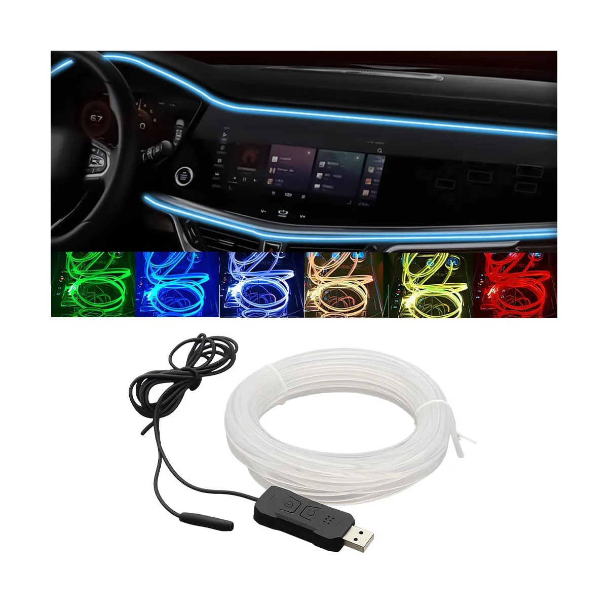 16ft EL Wire Interior Car LED Strip USB Automotive Specialty Lighting — product photo
