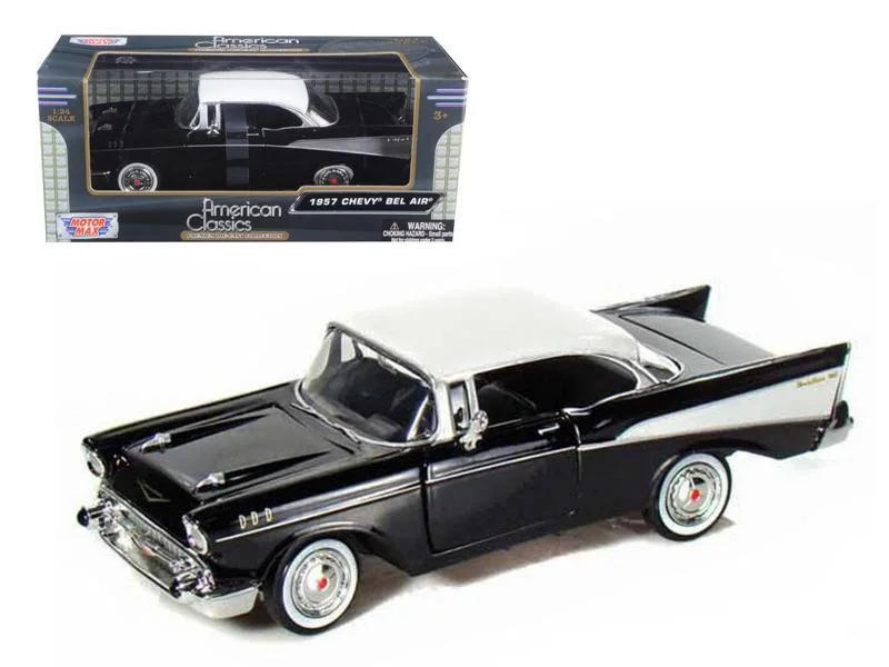 MOTORMAX MOTORMAX 1957 Chevrolet Bel Air Black with White Top 1/24 Diecast Hobby Collectible — product photo